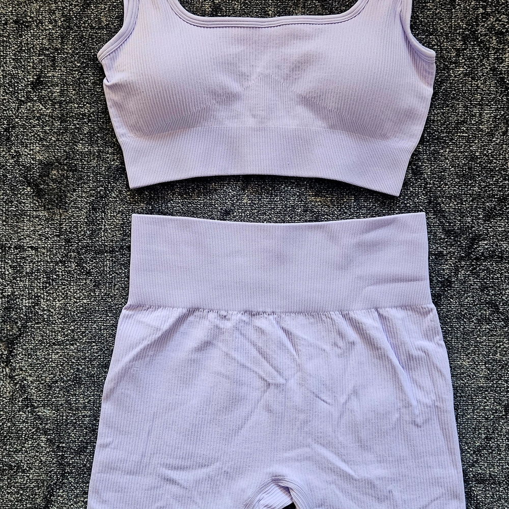 Women's Lavender Ribbed Workout Set